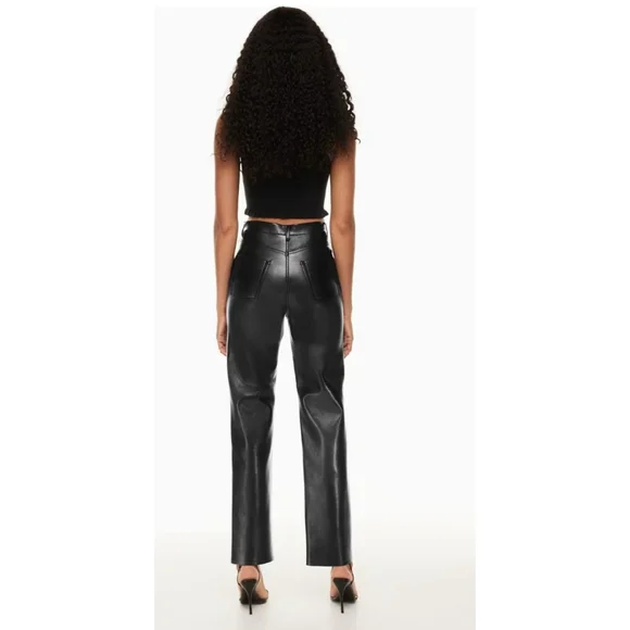Aritzia Wilfred Leather Straight Leg High Waist Black Pant Size 4 - Picture 2 of 11